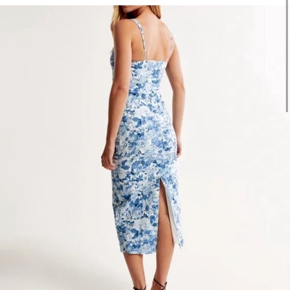 STRETCH Cotton Midi dress blue floral - Picture 2 of 5